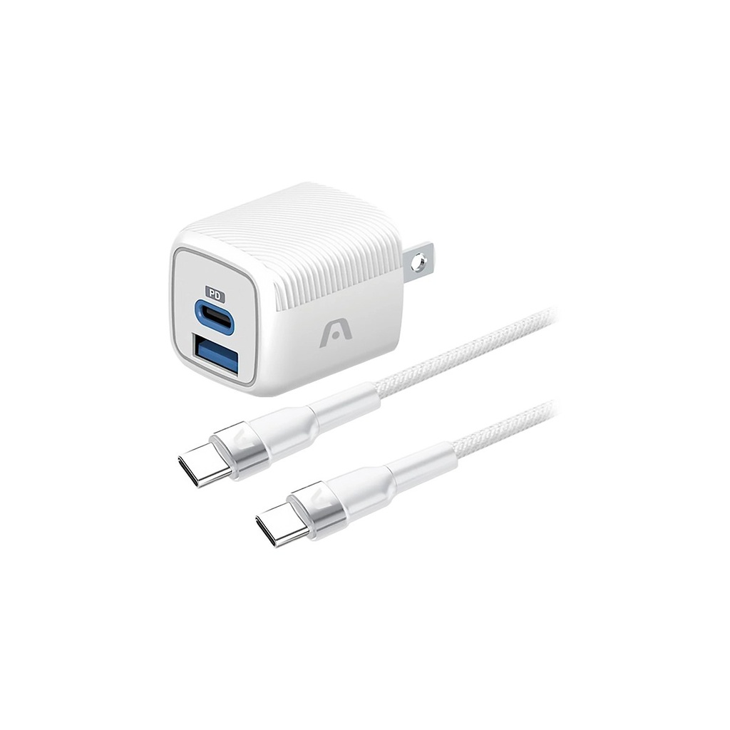 Cargador USB + USB-c de pared dual, con cable tipo C, entrada 110-240V ~ 50/60HZ, funciona
