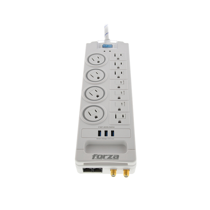 Protector supresor forza, regleta 11 tomas 110V/1750W/1800J, 2XRJ11(IN,OUT), 2X coax (in