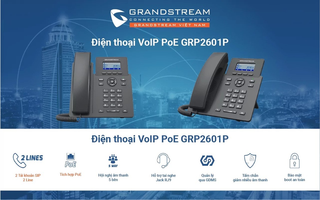 Teléfono IP grandstream GRP2601P, GS 1 line 2 sip POE