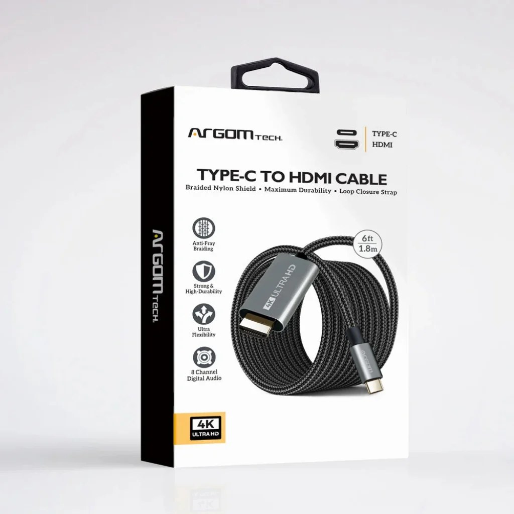 Cable HDMI Argom USB-C, 6 pies negro 4K 30HZ, nylon trenzado.(arg-CB-0091)