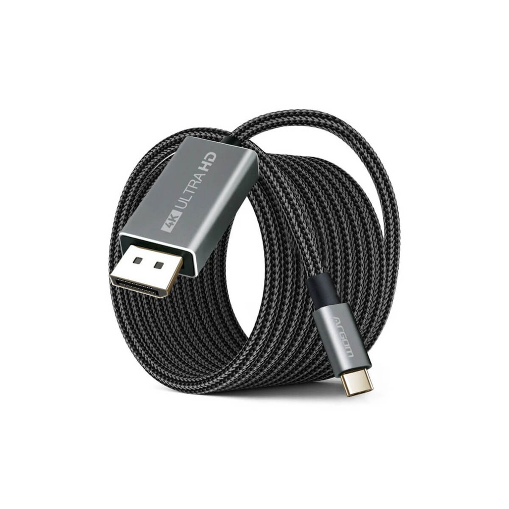 Cable display port Argom USB-C, 6 pies negro 4K 60HZ, nylon trenzado.(arg-CB-0096)