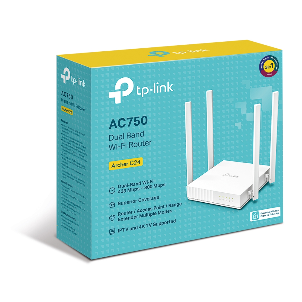 Router inalámbrico AC24 TP-Link , dual band, wi-fi 5 (802.11AC), 433 MBPS (5 GHZ) + 300