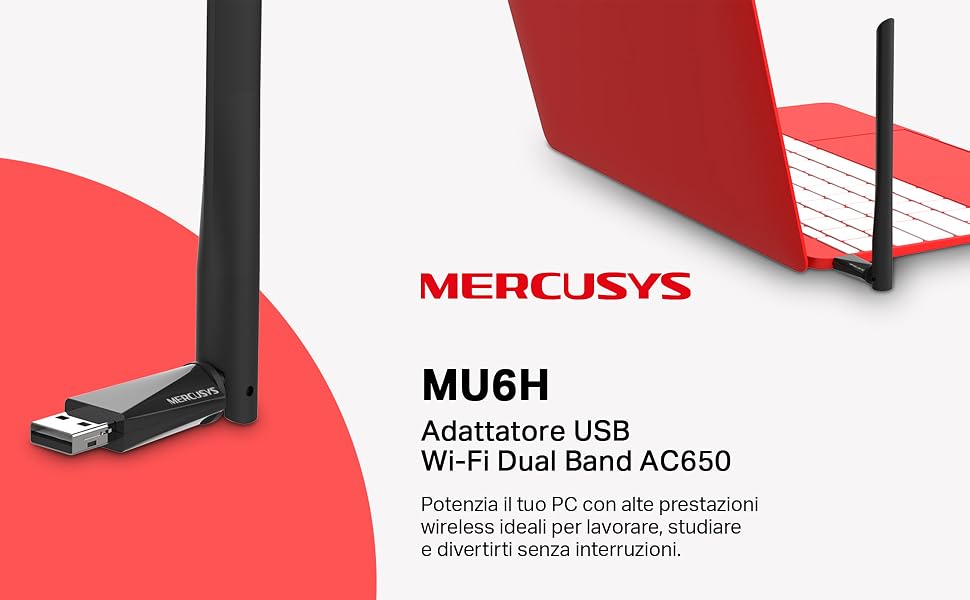 Adaptador inalámbrico TP-Link mercusys MU6H USB2.0 dual band AC650 con antena de alta