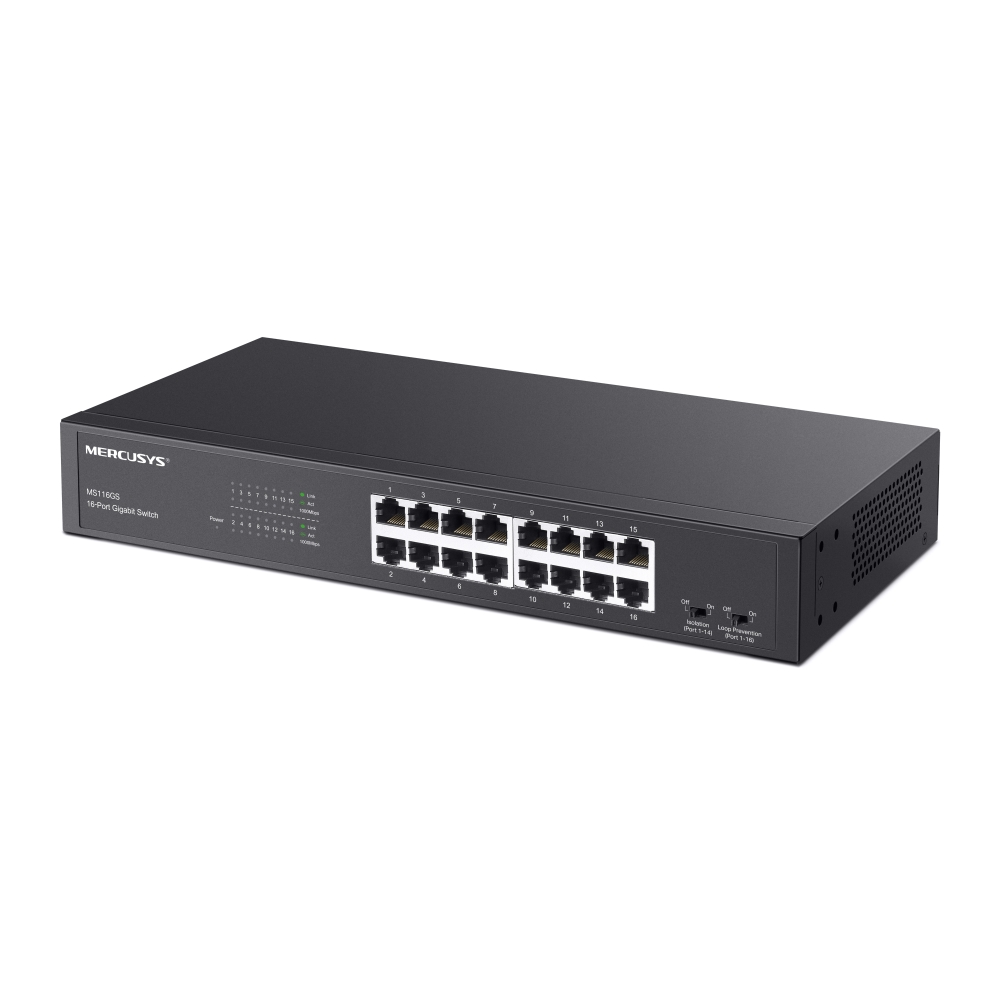 Switch 16 puertos TP-Link mercusys MS116GS, no administrable/desktop-rack mountable, 16