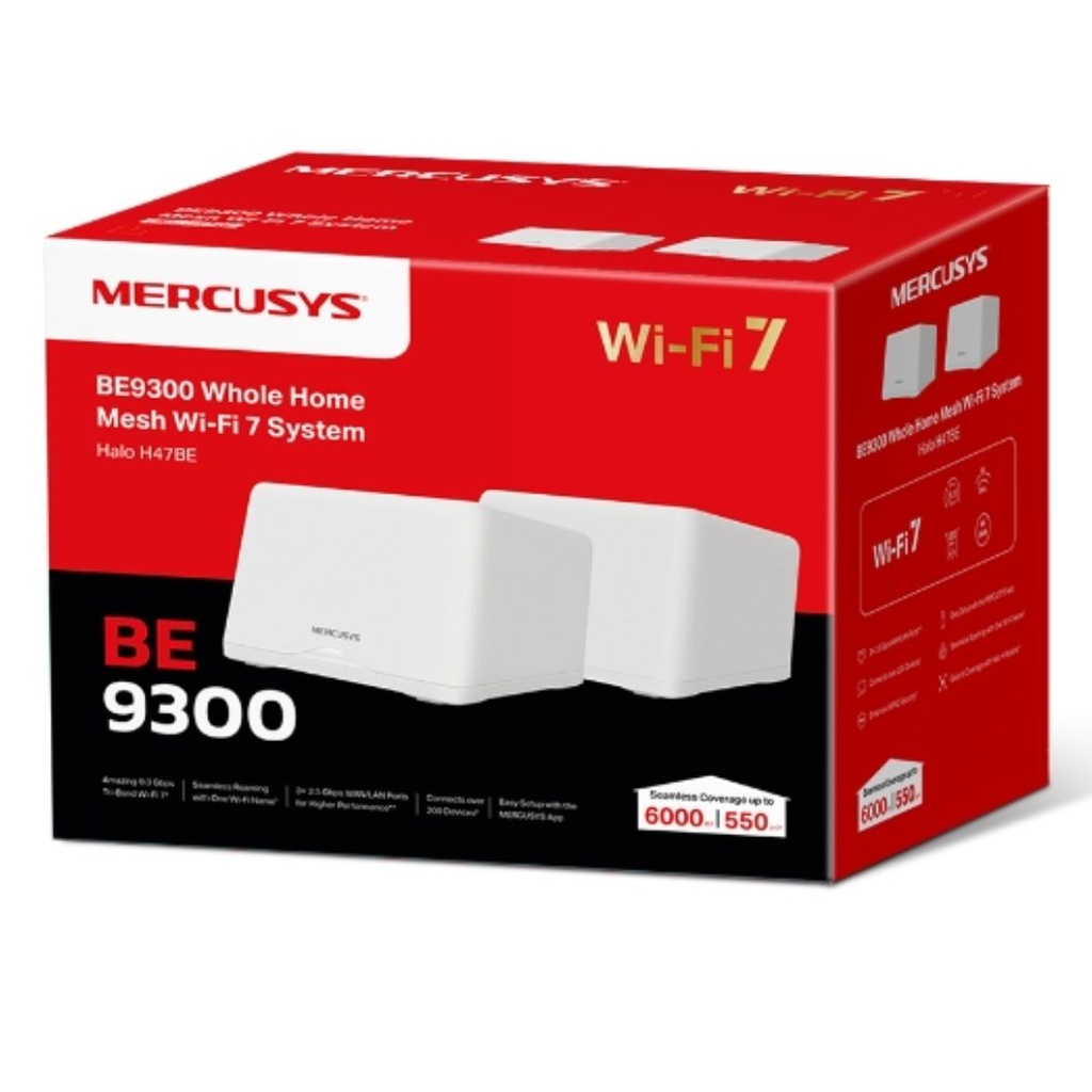 Router halo H47BE (2-pack) TP-Link mercusys, 9214 MBPS, 802.11BE, 6/5/2.4 GHZ, wi-fi 7