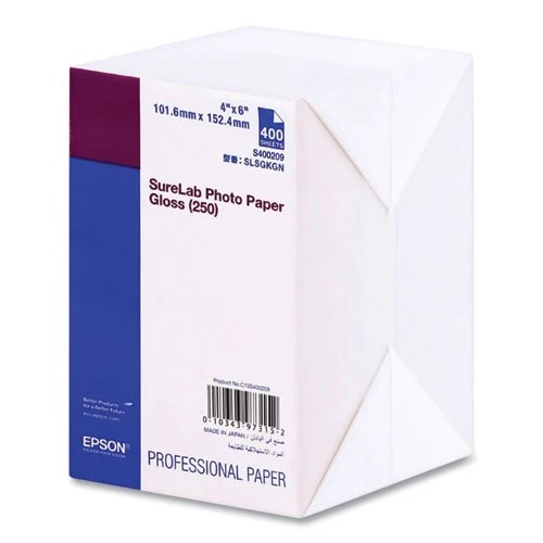 Papel fotografico Epson gloss surelab 4" x 6", 400 hojas