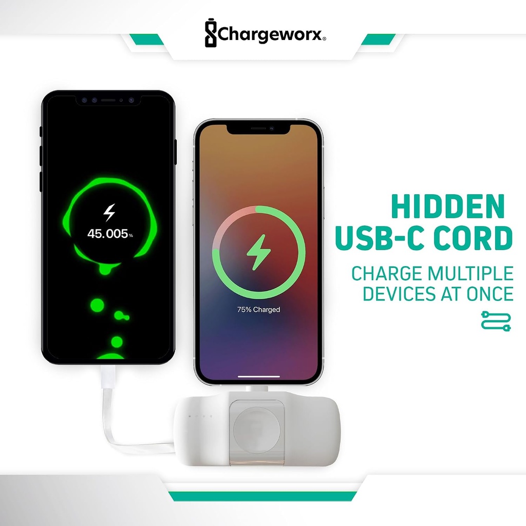 Cargador movil (power bank) Chargeworx, 5,000MAH, carga rapida, compatible con apple watch