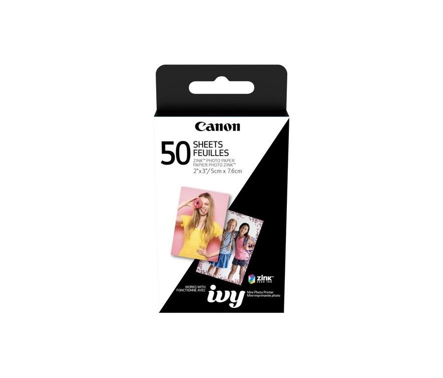Papel fotografico formato tarjeta Canon ivy zink, 50 hojas, 5 × 7.6 CM