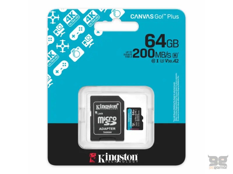 Memoria SD 64GB Kingston, canvas go plus 200MB/s C10, uhs-i, tarjeta SD (SDG4/64GB)