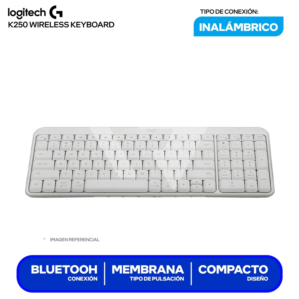 Teclado Logitech K250 compact bluetooth wireless, español, diseño compacto con seccion