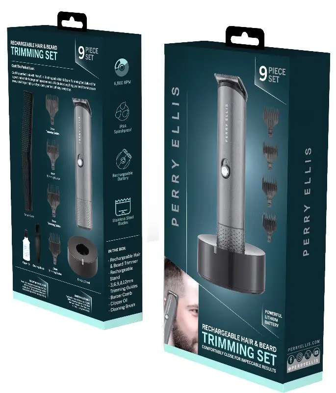 Kit de rasuradora de cabello y barba inalámbrico perry ellis, 4 peines guias (3 MM, 6 MM, 9