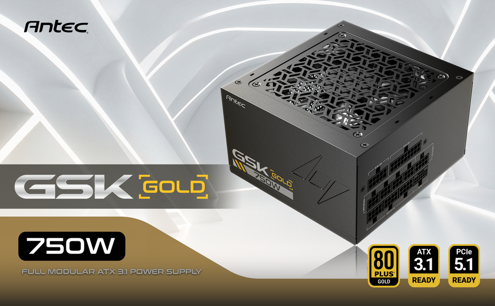 Power supply Antec 750W GSK750 V2, con certificación 80 plus gold, diseño full modular para