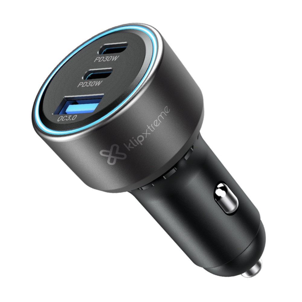 Adaptador de carga USB para vehículo Klip Xtreme, 60W, 2X USB-c + 1X USB-a (KCC-060)