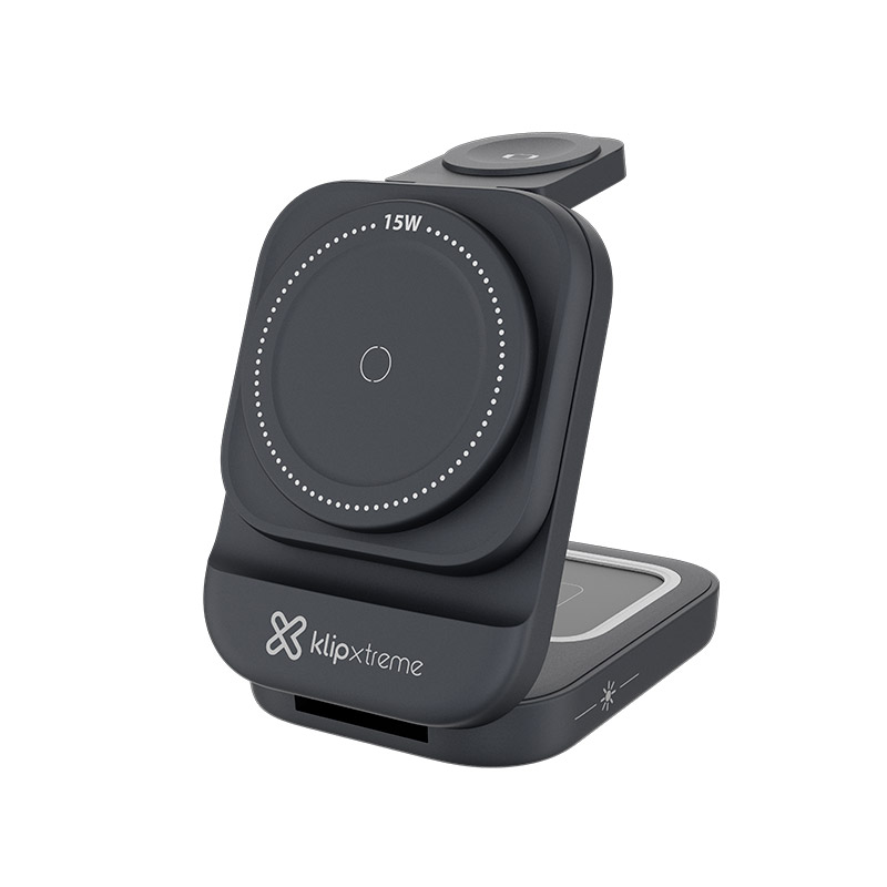 Cargador inalámbrico Klip Xtreme, carga rapida, magnetico, 15W, 3 dispositivos simultaneos