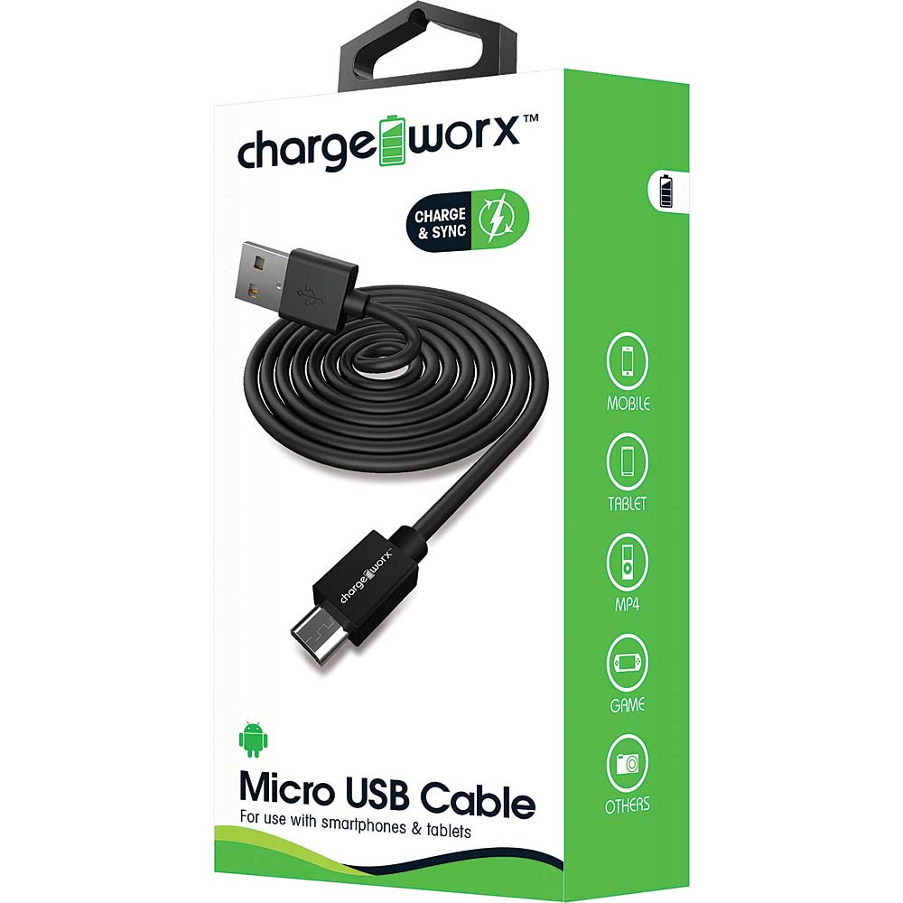 Cable micro USB para smarthones & tablets, Chargeworx, 3FT, negro
