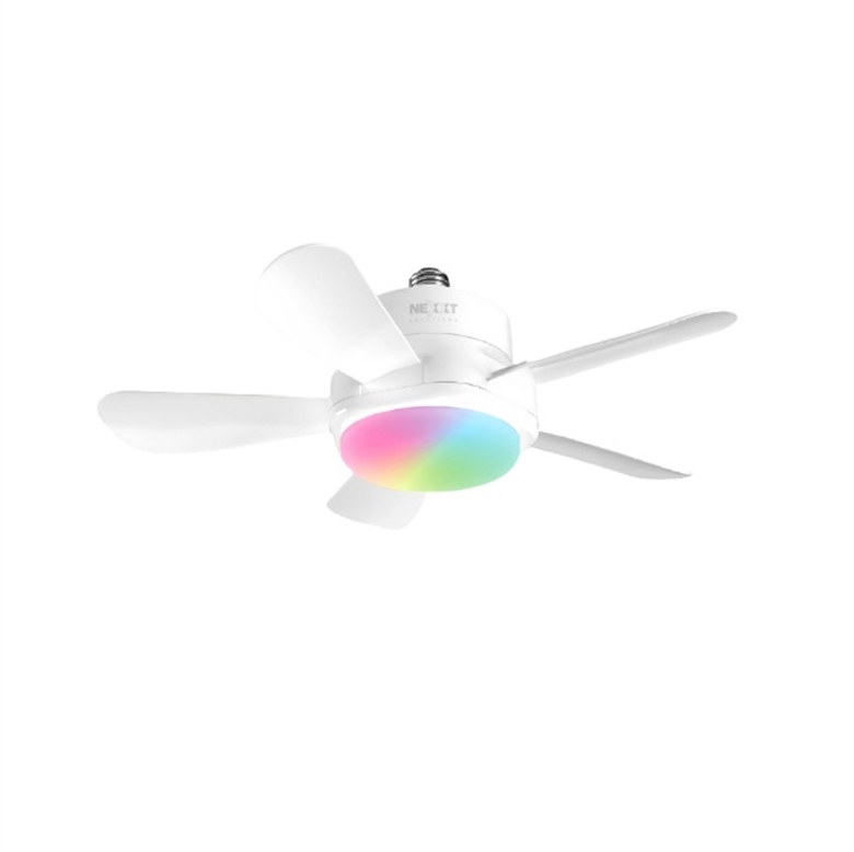 Abanico smart Nexxt con luces LED para socalo de la luz, wifi, luz RGB, control remoto y
