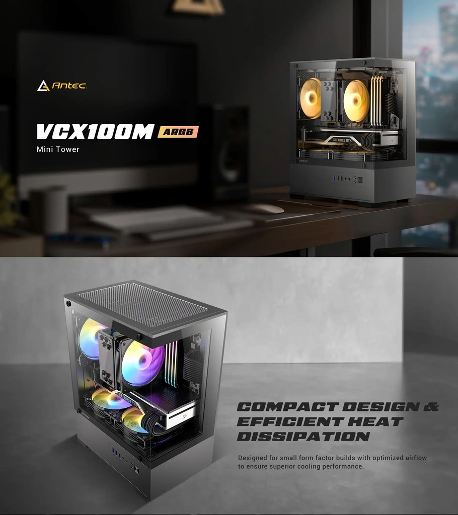 Case Antec VCX100M RGB elite mini tower gaming chassis