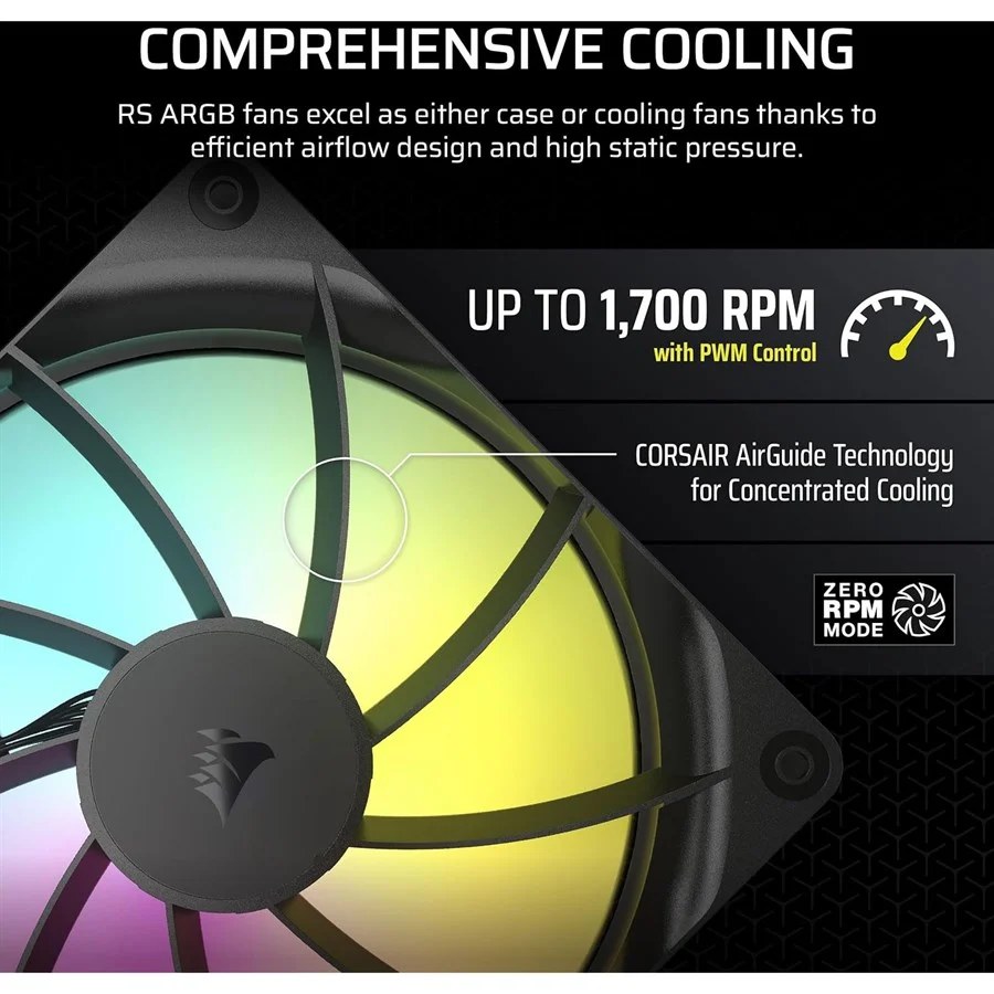 Abanico corsair RS140 ARGB para case 140MM negro, kit 2 unidades, rodamiento magnético