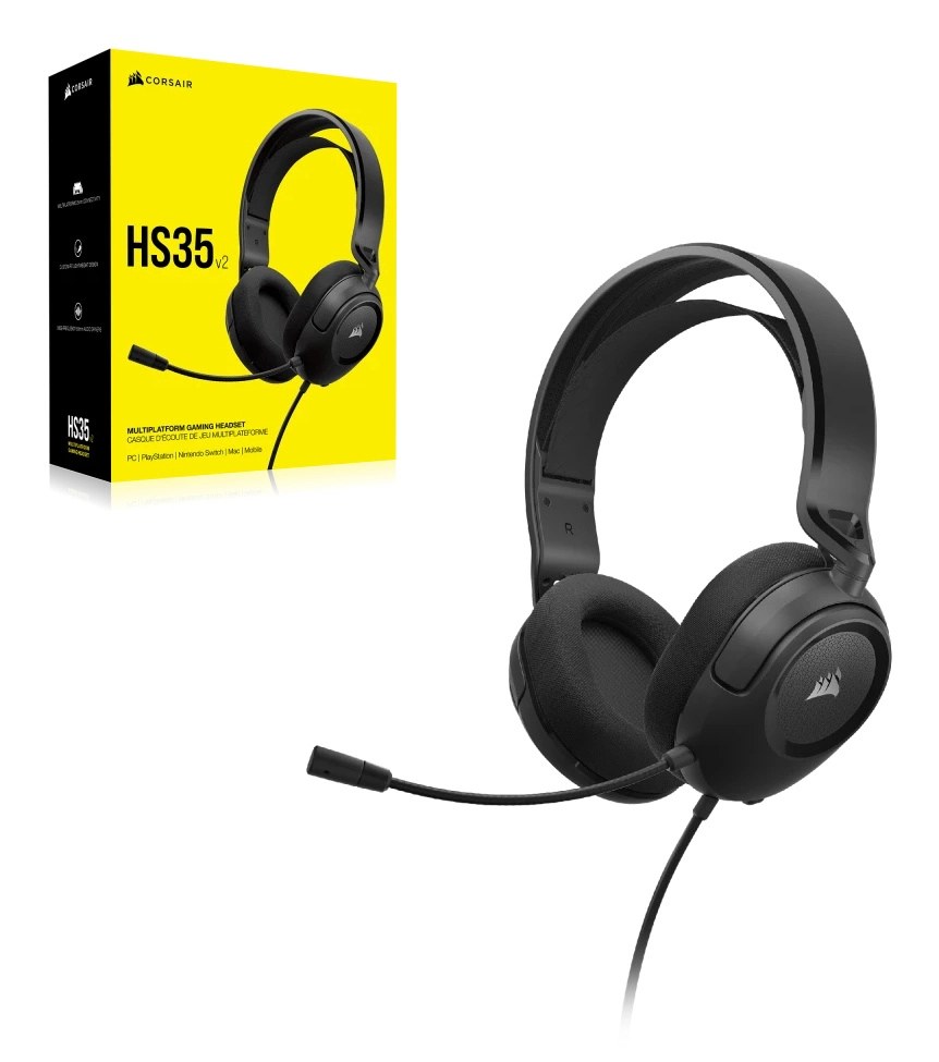 Audífono con microfono corsair HS35 V2, gaming, estereo, microfono desmontable, (1)