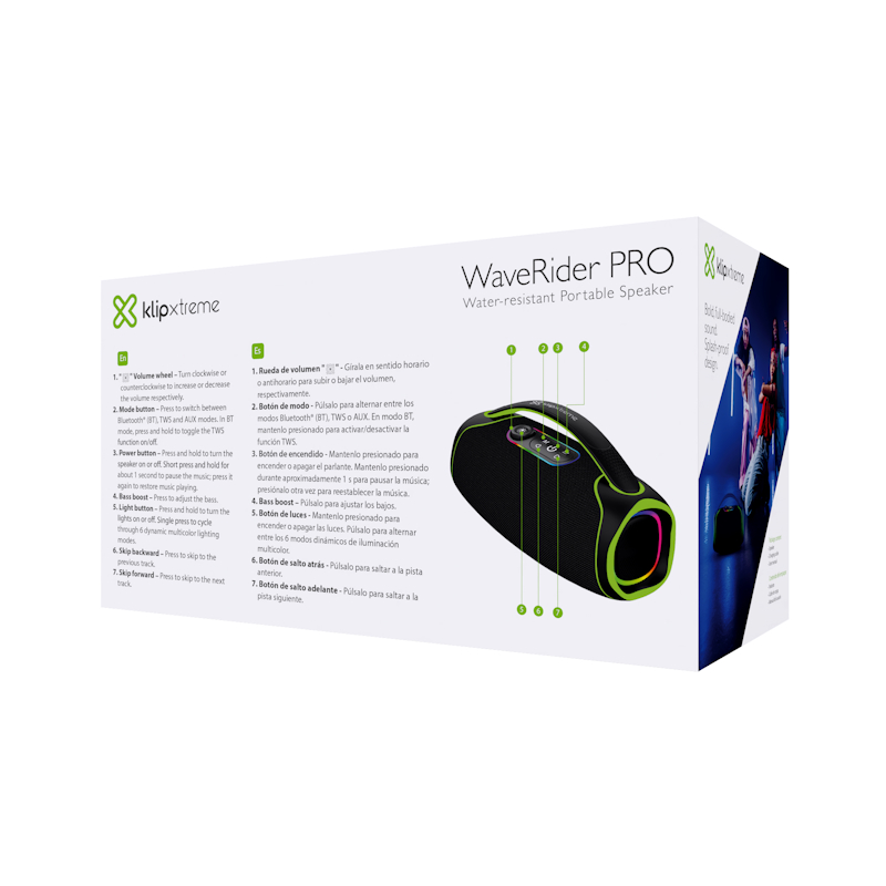 Bocina Klip Xtreme extreme waverider pro, TWS, 60 watts RMS, hasta 7 horas de reproduccion sin