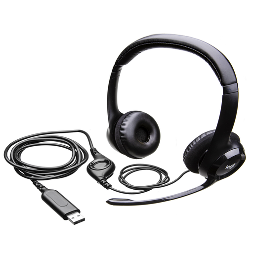 Audífono con microfono Logitech H390 PC negro, internet clear chat confort usb, con noise