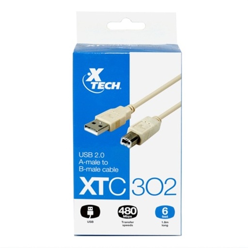 Cable Xtech USB a/b , 6 pies, beige para impresora