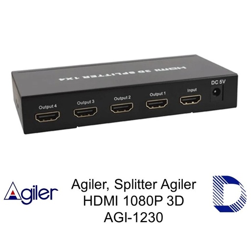 Splitter HDMI 1X4 Agiler, suporta todos formatos HD incluyendo 720P, 1080I, 1080P, 3D and