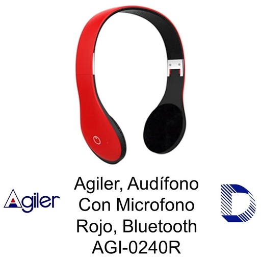 Audífono Agiler, bluetooth con TF card, FM, rojo