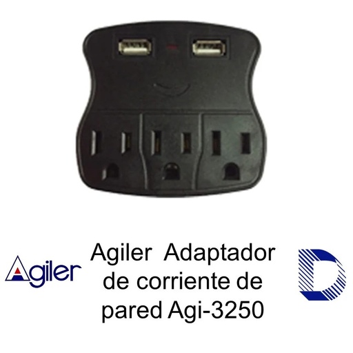 Adaptador de corriente de pared Agiler de 3 salidas + 2 salidas USB