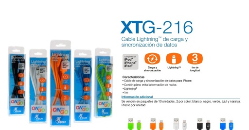 Cable lightning USB Xtech 3FT para iphone, (XTG-216)