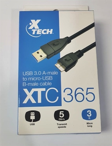 Cable Xtech XTC-365 USB 3.0 a micro USB macho tipo B, 3FT, negro.(xtc-365)