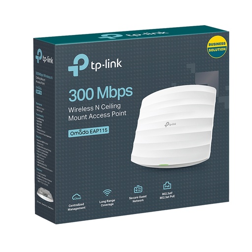 Access point TP-Link omada, wi fi 4, EAP115, con montura de techo y pared, 2.4GHZ 300MBPS