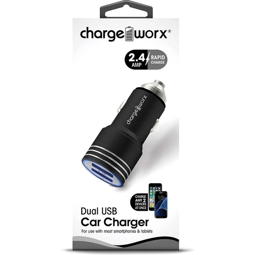 Cargador para carro dual USB (2.4AMP), escape hammer, Chargeworx, negro, carga rapida