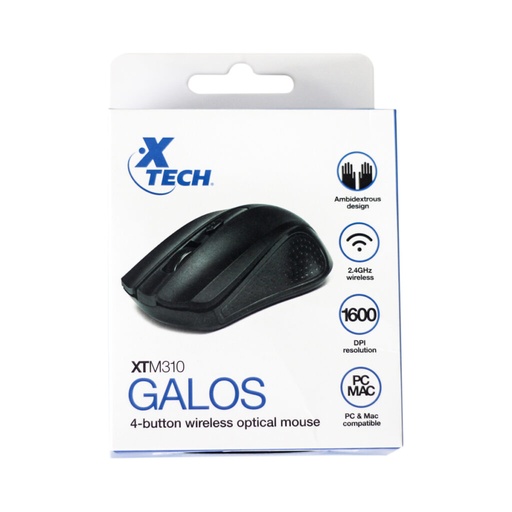 Mouse Xtech gaming wireless, 1600DPI, 4 botones, negro, XTM-310BK