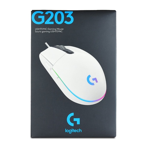 Mouse Logitech G203 lightsync gaming, color blanco, óptico usb, iluminación RGB lightsync