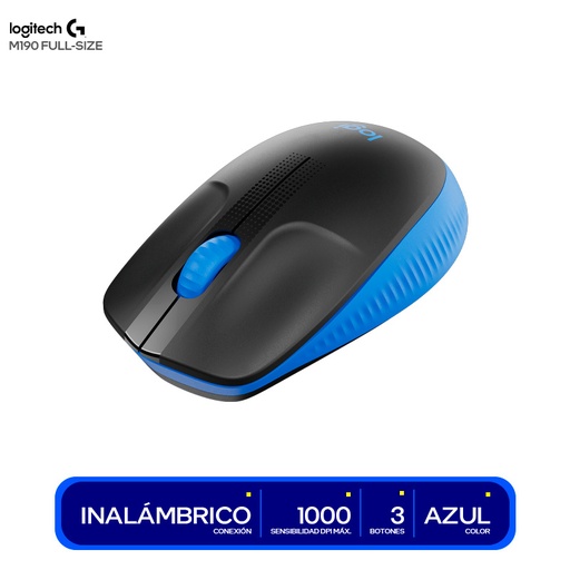 Mouse Logitech M190 inalámbrico optico, receptor usb, sensor 1000 dpi, azul