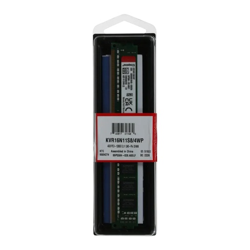 Memoria 4GB (1X4GB) Kingston, p/desktop, DDR3, 1600MHZ, PC3-12800, no-ecc, 1R, CL11, dimm