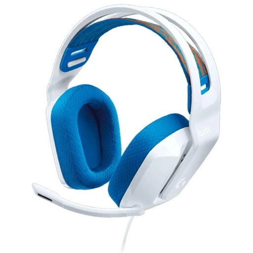 Audífono con microfono Logitech G335 stereo para gaming, color blanco, peso 240 gramos, 3.5