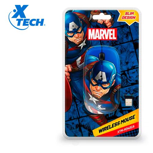 Mouse Xtech marvel avengers (captain america), wireless, optical scroll usb, 4 botones