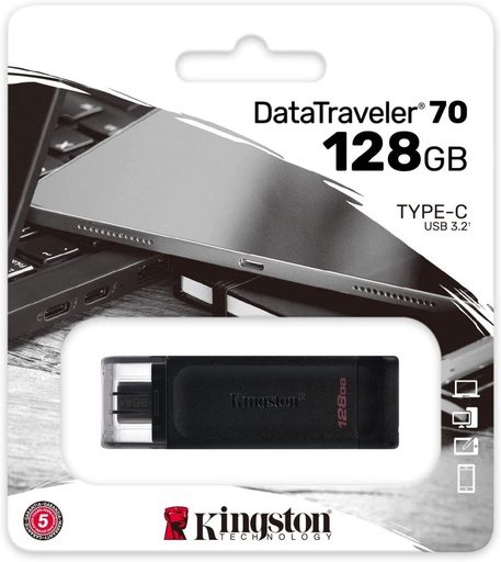 Memoria USB tipo c 128GB Kingston, 3.2 gen 1 data USB-c traveler 70 Kingston, color negro