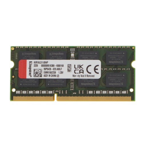 Memoria 8GB (2RX8GB) Kingston, p/laptop, 8GB 1600MT/s DDR3L non-ecc CL11 sodimm 1.35V