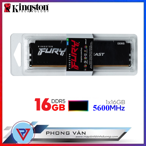 Memoria 16GB (1RX16GB) Kingston, p/desktop, 5600MT/s DDR5 CL40 dimm fury beast black XMP