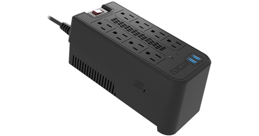 Regulador de voltaje forza 1200VA, regleta 8 salidas 110V/600W, 2 USB (in,out), indicadores