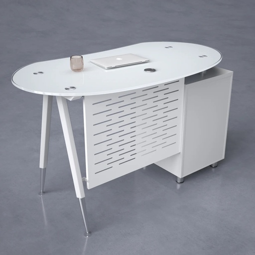 Escritorio Myo con tope de cristal, 1 cajon, base de metal, color negro (4 cajas)