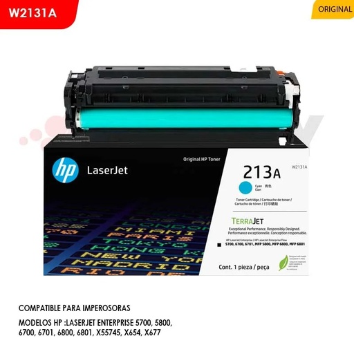 Tóner HP 213A W2131A cyan 3,000 páginas
