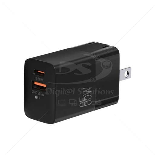 Cargador usb+ USB-c de pared Argom, 65W, carga rapida, 2 puerto USB +tipo-c p/celulares