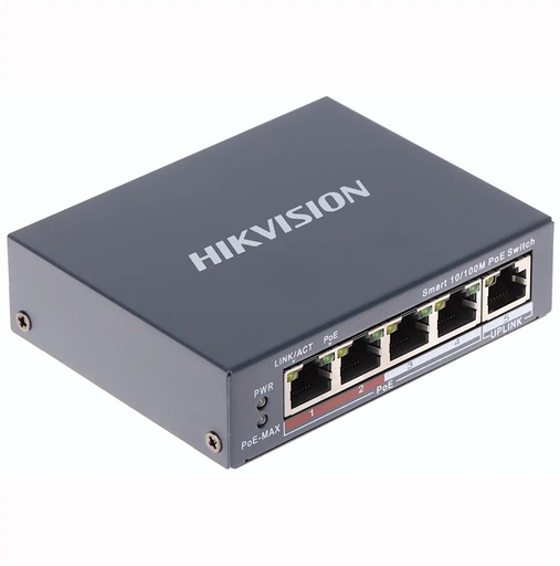 Switch 4 puertos Hikvision x 10/100 MBPS POE , 1 × 10/100 MBPS RJ45, carcasa de metal