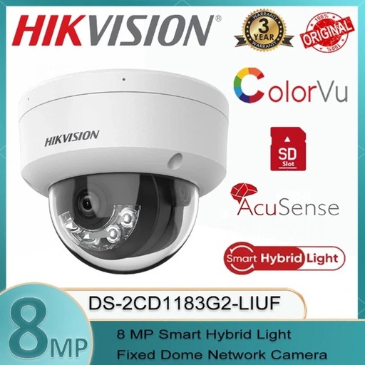 Cámara de vigilancia Hikvision smart hybrid light, ip, domo, network, 8MP, microfono, IP67