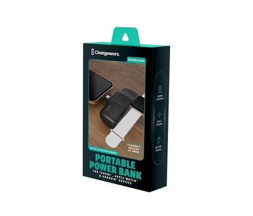 Cargador movil (power bank) Chargeworx, 5,000MAH, carga rapida, compatible con apple watch