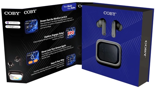 Audífono con microfono earpods coby, con estuche de visualización inteligente, control por